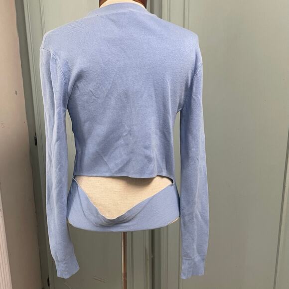 Cabi NEW Blue Cut Out Sweater Cardigan Periwinkle Casual Business Size Medium - Picture 4 of 5